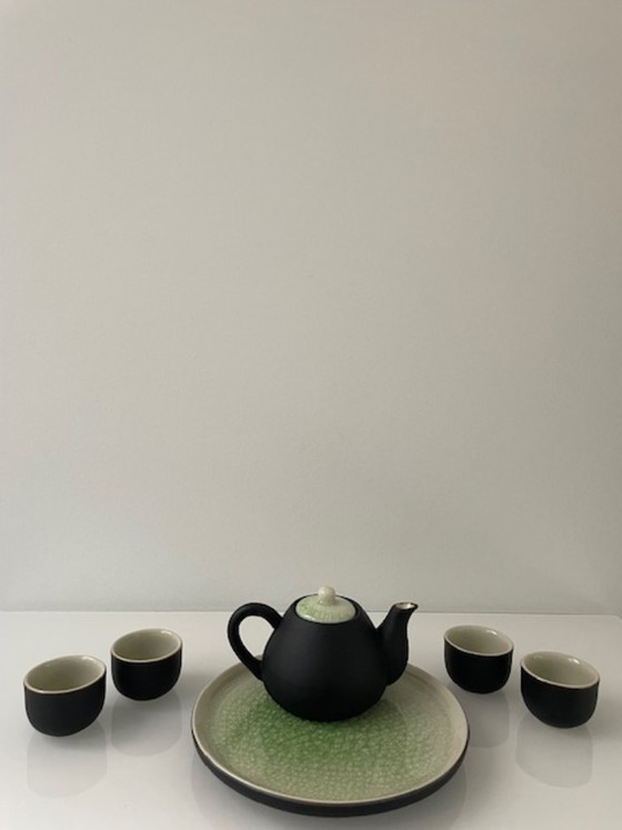 Image 1 of Elegante servizio da tè giapponese/asiatico in ceramica verde screpolata
