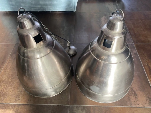 Set di 2 lampade a sospensione industriali, metallo argentato