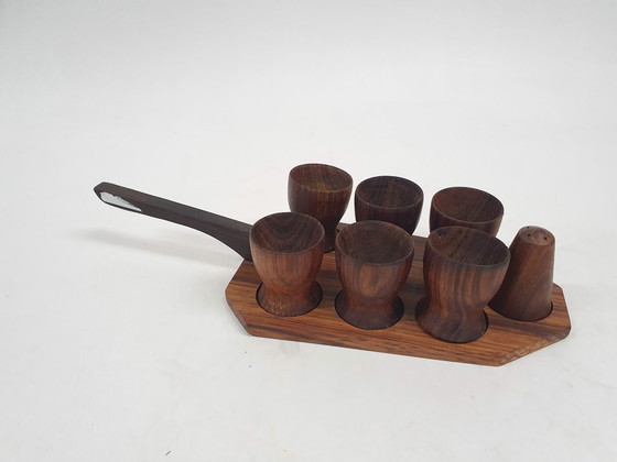 Image 1 of Vintage teak egg cups, Denmark 1950's
