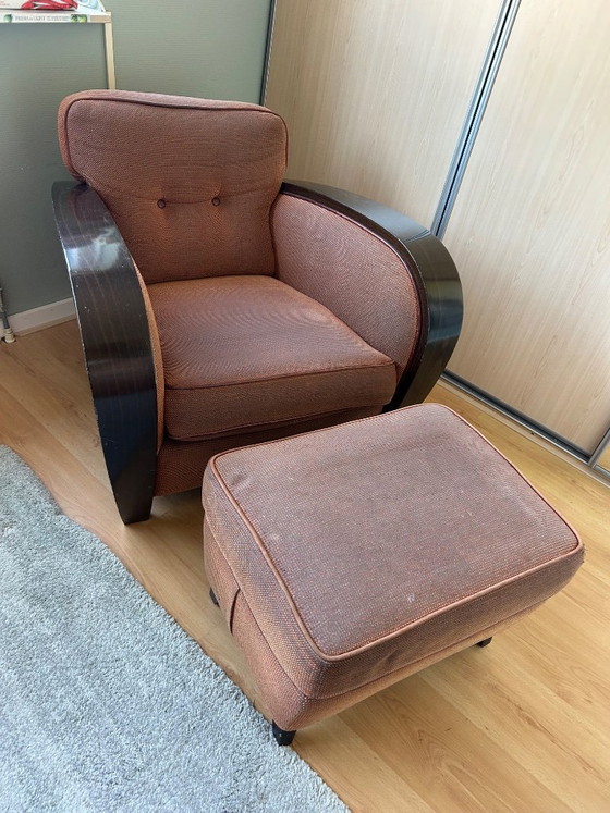 Zarah-Club-Sessel. | Sitzbank mit Hocker/Fußhocker – Bench, Textile, Wood (photo 5 of 6)