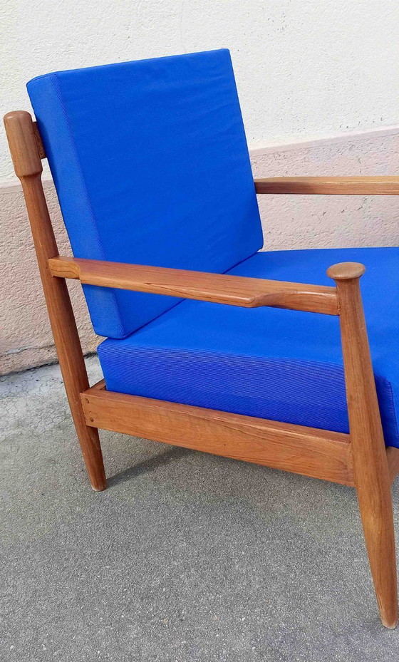 Image 1 of Pair of Scandinavian armchairs with blue cushions, 1960s