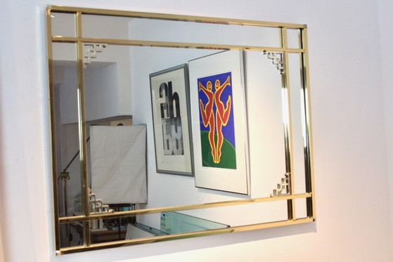 Grote Grafische Spiegel van Belgochrom, Chroom, Messing, Gold, Hollywood Regency (foto 4 van 12)