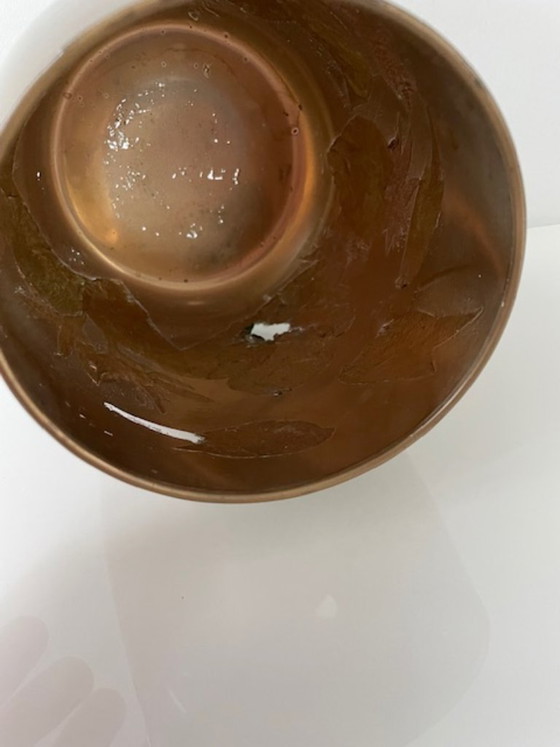 Image 1 of Glazen kaarsenhouder/vaas met exotische vogels – warm goudtint (17 cm)