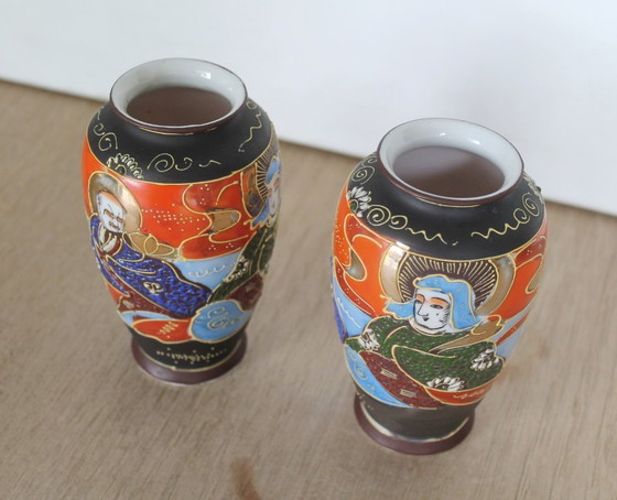Lot de 2 Vases Satsuma Japonais Vintage – Années 60 – Porcelain (photo 2 of 11)