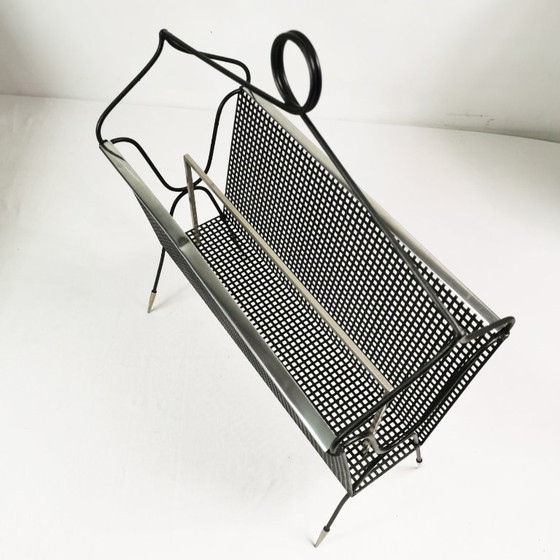 Revistero calado Mid-century, Bélgica, años 50., Metal, Negro, Mid Century Modern (foto 6 de 12)