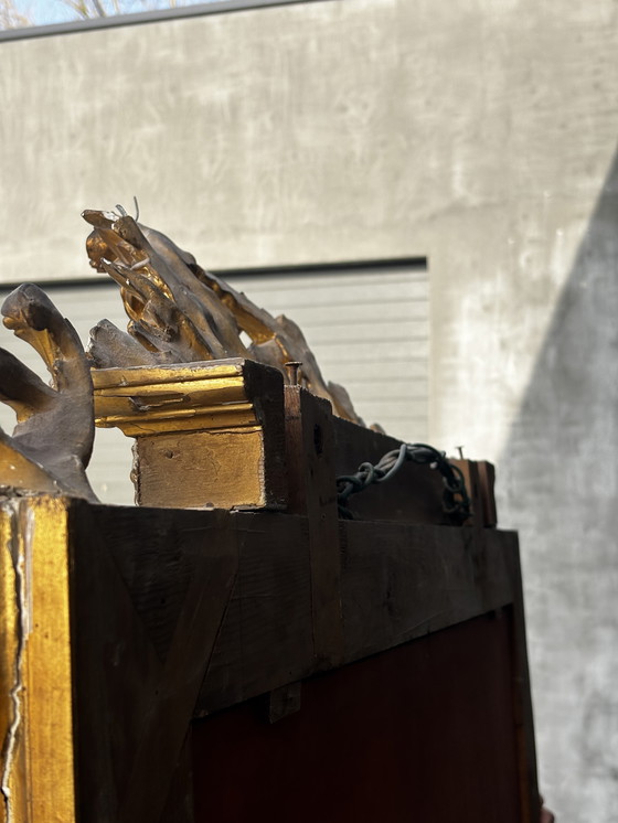 Image 1 of Antique Napoléon III pediment mirror – gilded wood – approx. 1870 – 215 cm