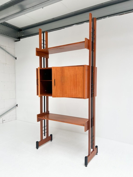 Unique freestanding teak bookcase from Italy, 1960's