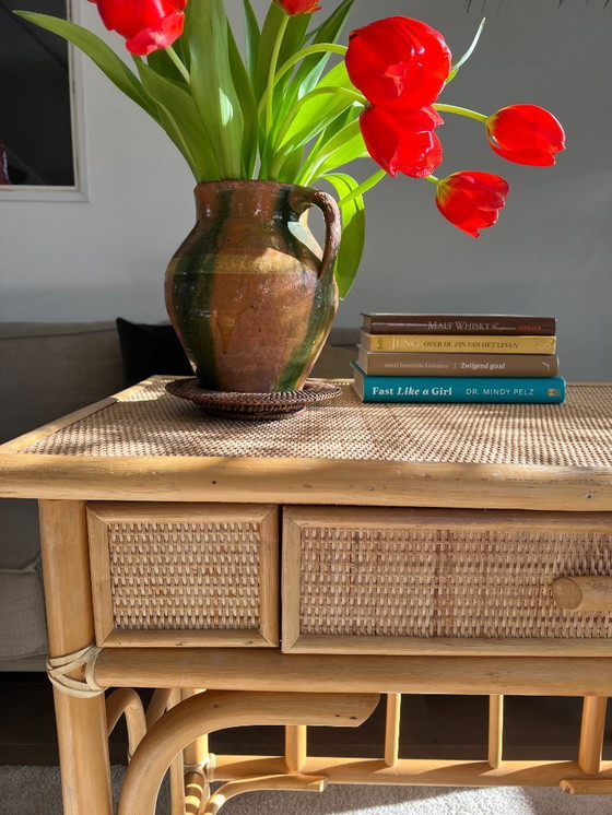 Image 1 of Rattan Hallway Table Dressing Table – Vintage Bamboo Design Bohemian '70s Table