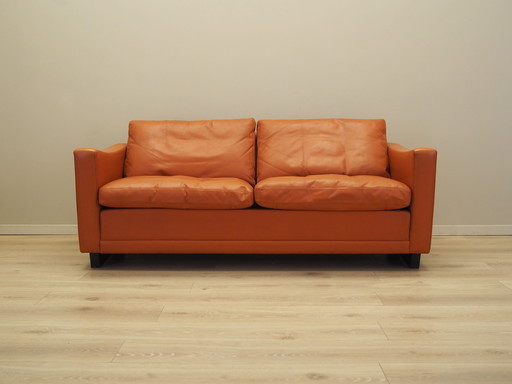 Orangefarbenes Ledersofa, dänisches Design, 1970er Jahre, Produktion: Dänemark