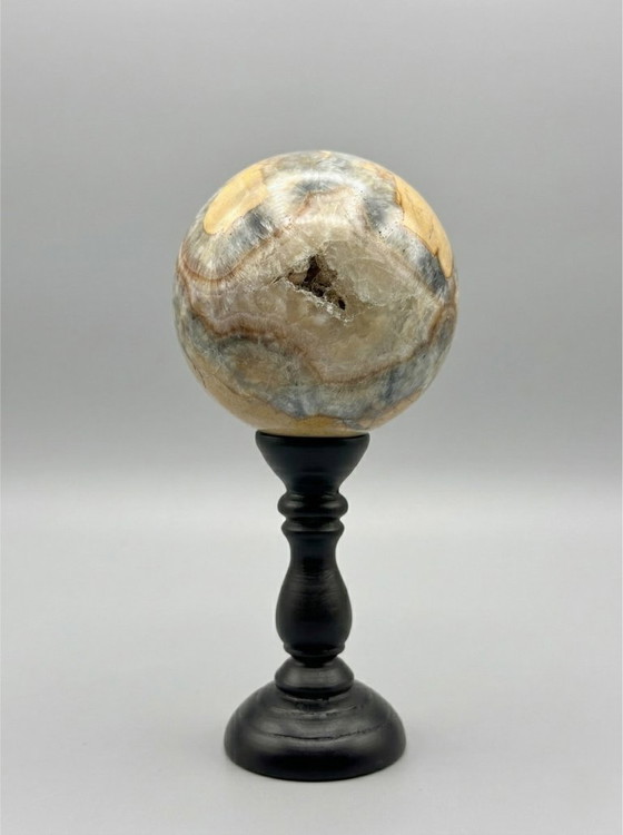 Image 1 of Par de esferas pulidas de jaspe Maligano sobre bases – Composición mineral decorativa contemporánea