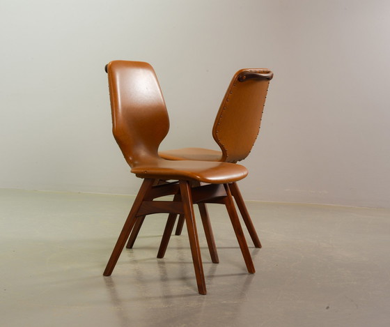 Image 1 of Set di 2 sedie da pranzo in stile Webe vintage di design olandese color caramello, anni '60