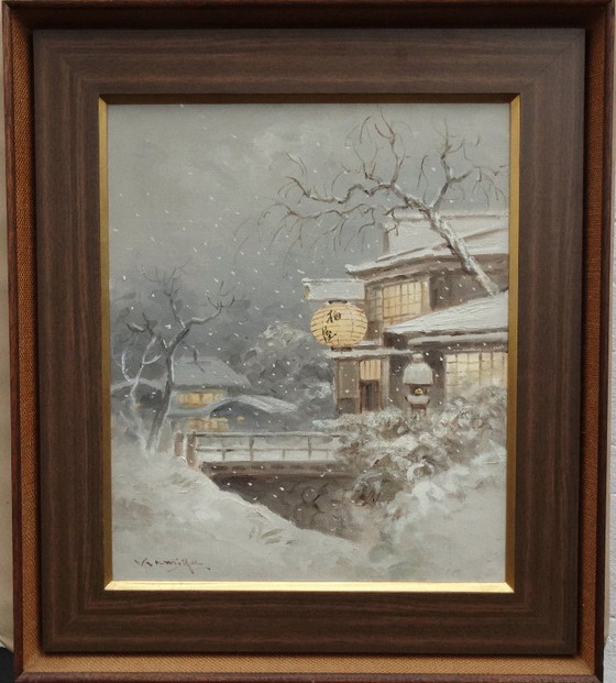 Image 1 of Winterlight in Japan, winter evening, Japanese village in the snow