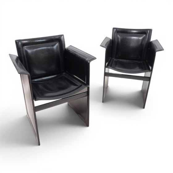 Image 1 of Ensemble de 2 fauteuils Arrben Solaria en cuir noir, par Tito Agnoli, 1970
