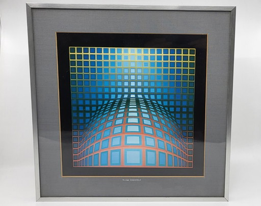 Victor Vasarely, Composizione ottica, anni '50, stampa offset, incorniciata