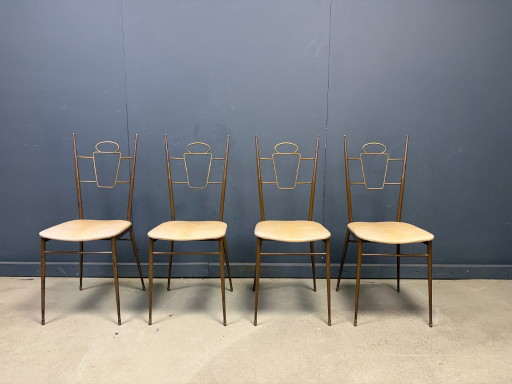 Sedie da pranzo italiane in ottone, metà del XX secolo, anni '50 – eetkamerstoelen, Metal, Skai