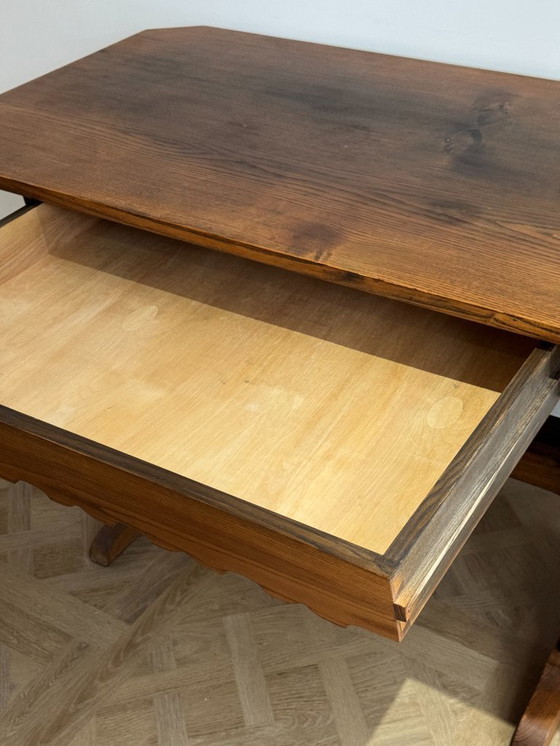 Image 1 of Antique German / Alpine Trestle Table With Drawer