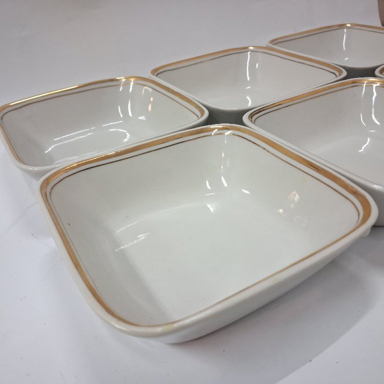 Image 1 of Vintage set of six square porcelain dessert bowls