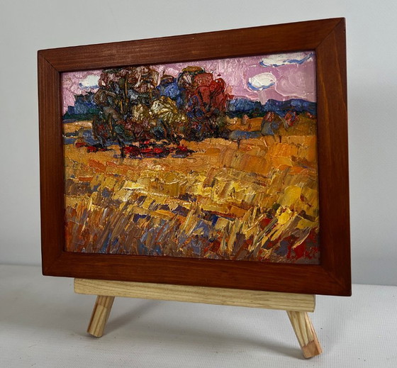 Image 1 of Original Oil Painting Evening Field Landscape On the autumn steppes