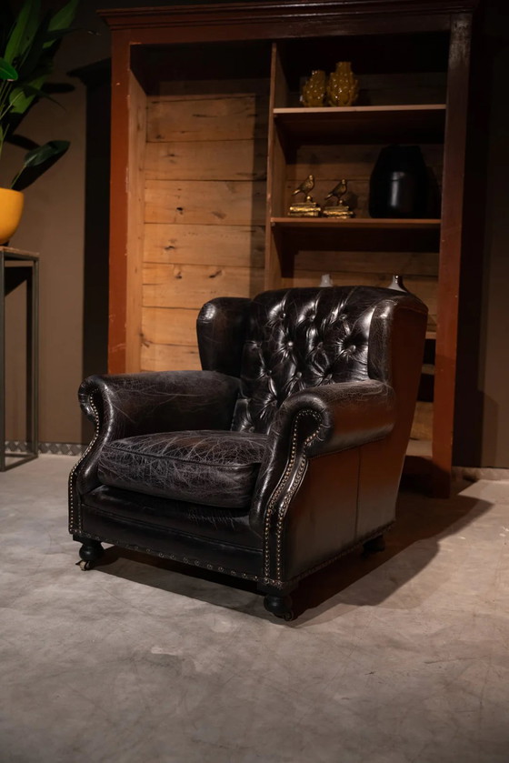 Image 1 of Chesterfield Timothy Oulton Fauteuil Zwart Craqulee leer