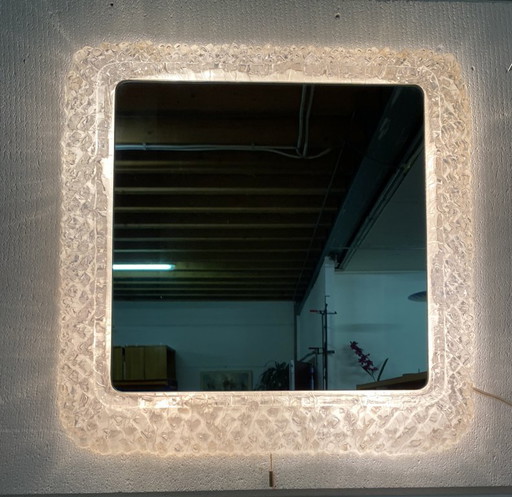 IJsspiegel van Egon Hillebrand, vierkant met licht, jaren 70 – Plexiglass, Metal