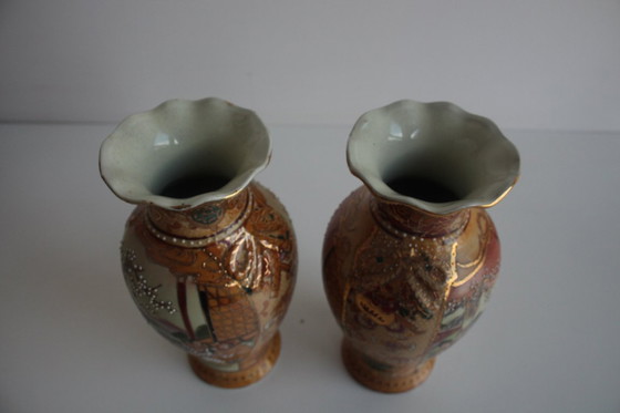 Image 1 of Pair of Chinese Porcelain Vases, Satsuma, 1970's. 
