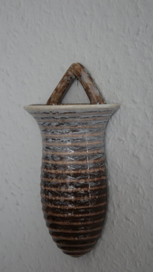 Strehla ceramic wall vase with gradient glaze, vintage from the 1970s