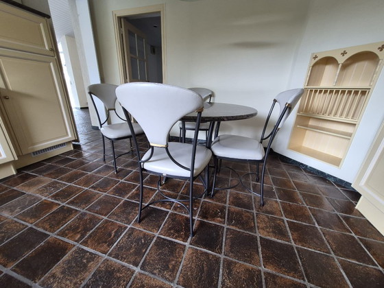 Salles à manger complètes Années 80: Table Marbre & 4 Chaises Style Arrben – Marble, Metal (photo 2 of 10)