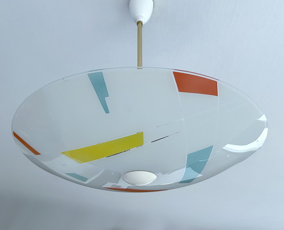 Image 1 of Large Vintage Glass Pendant Lamp, Mondrian Style