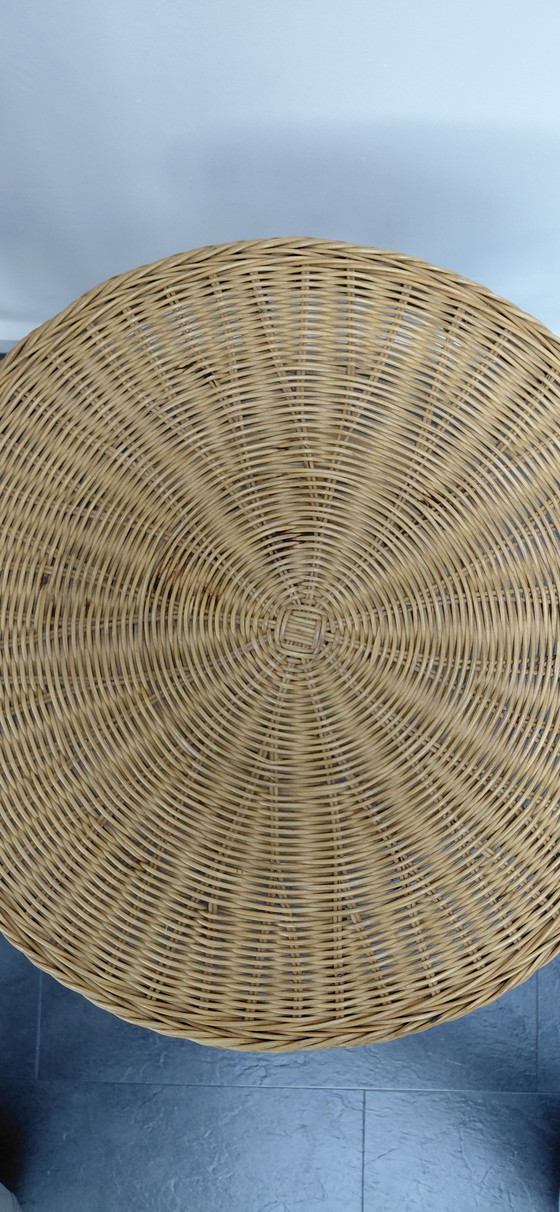 Image 1 of Tavolino da caffè vintage in rattan – Tessuto a mano, stile boho e naturale