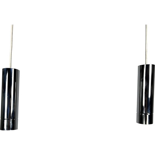 Paar vintage chromen hanglampen van Stilux Milano, jaren 1970
