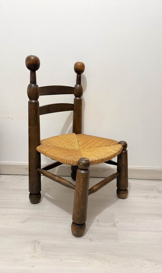 Image 1 of Chaise Basse de Cheminée im Stil von Charles Dudouyt – Bois et Assise Paillée