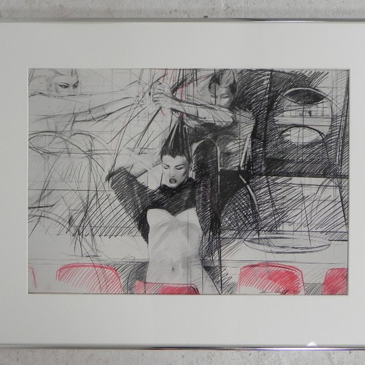 Poster Steven Scheffer Three Waitresses With Red Chairs, 1981 – Paper (photo 2 of 11)