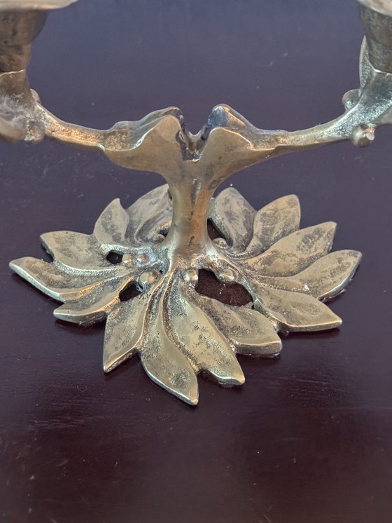 Image 1 of 🕯️ Bronzen Art Nouveau tweearmskandelaar | handgegoten, massief, authentieke patina | 1890–1920