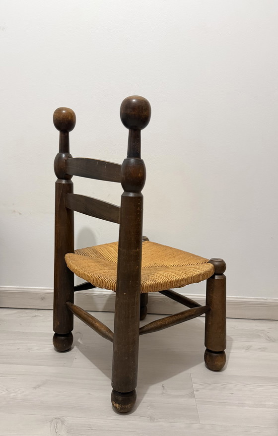 Image 1 of Chaise Basse de Cheminée im Stil von Charles Dudouyt – Bois et Assise Paillée