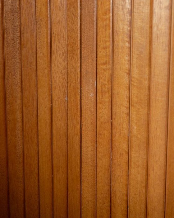 Image 1 of Vintage French Art Deco Pine Tambour Room Divider by Jomain Baumann for Baumann, 1930s