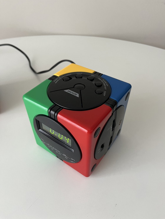 Image 1 of Rubik's Cube Style Digital FM Clock Radios - Space Age Memphis