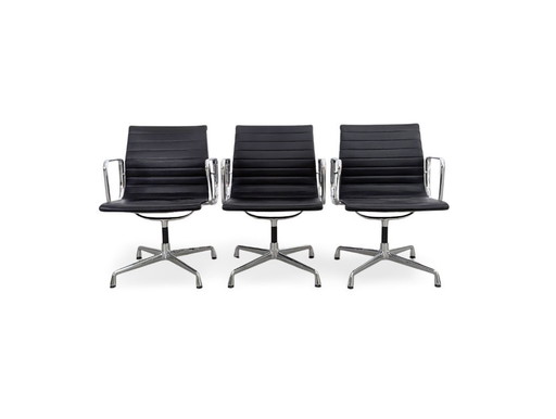 Original 3x Vitra Charles & Ray Eames Chair EA 108 Leather Black