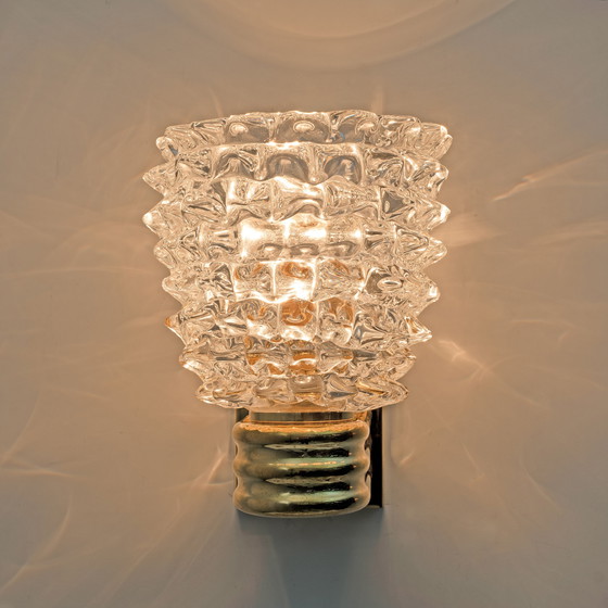 Image 1 of Paire de grandes appliques en laiton et verre de Murano Rostrato