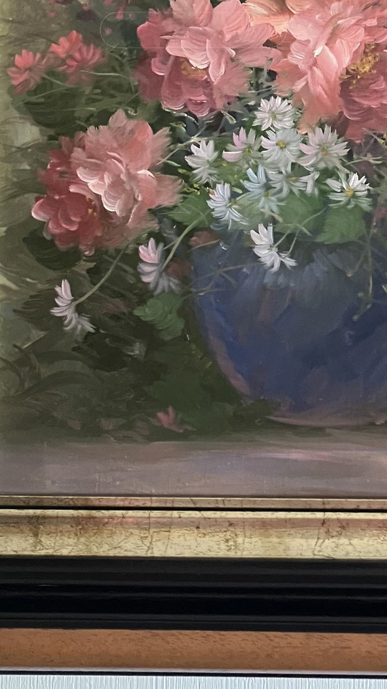 Image 1 of Magnificent Oil Painting by Gaston Quidousse (1938-1998) – Bouquet of Peonies