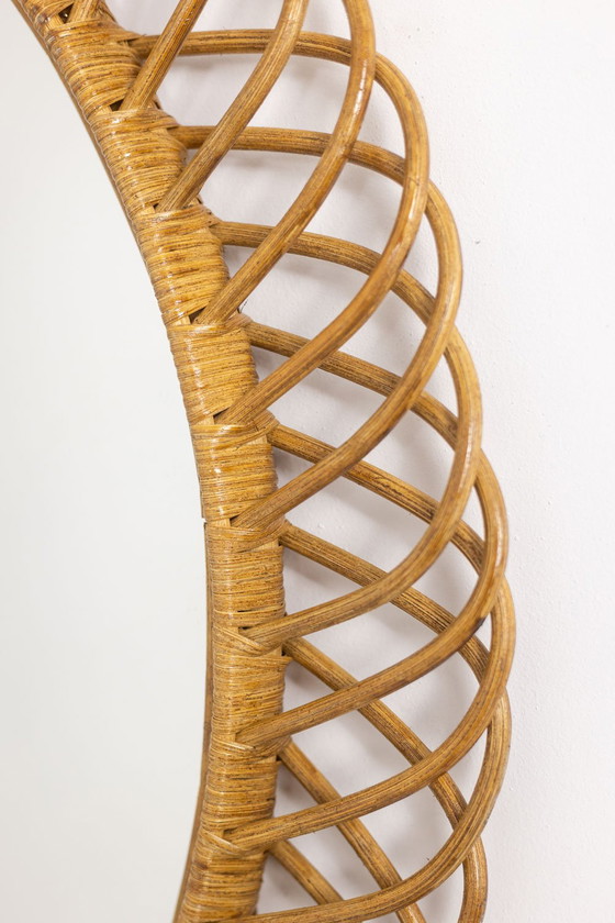 Image 1 of Pair of Round Wicker Mirrors with Interlacing. Circa 1980.