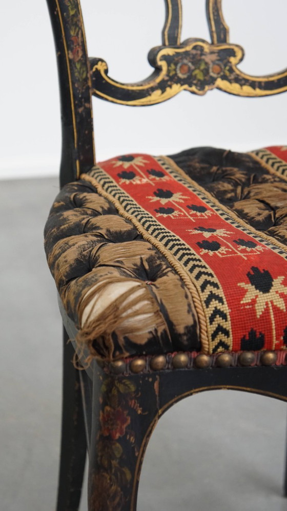 Image 1 of Antiek Frans Napoleon 3 stoeltje ingelegd met parelmoer