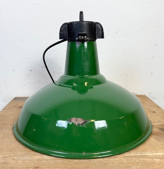 Image 1 of Industrial Green Enamel Factory Pendant Lamp, 1960s