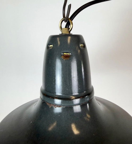 Industrial French Black Enamel Factory Pendant Lamp, 1960s – Iron (photo 10 of 17)
