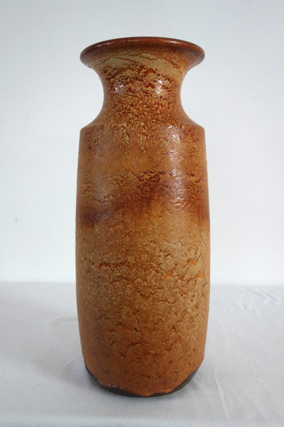 Grand vase de sol West Germany décor fat lava années 60, Céramique, Marron, Vintage (photo 2 sur 11)