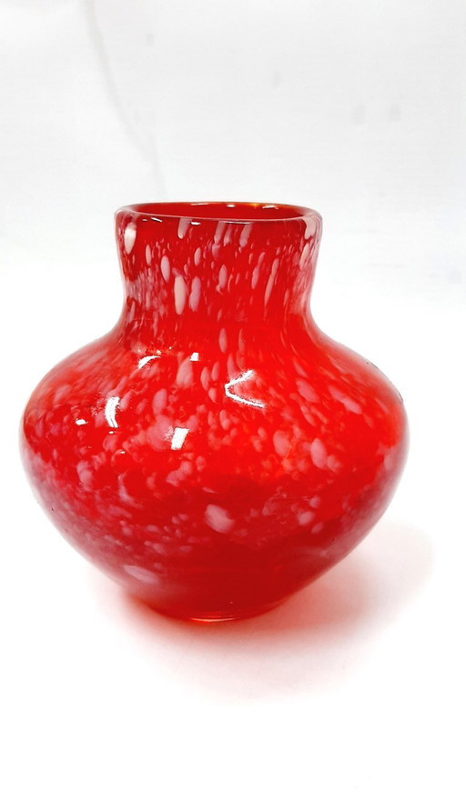 Vintage red ruby glass vase with white dots