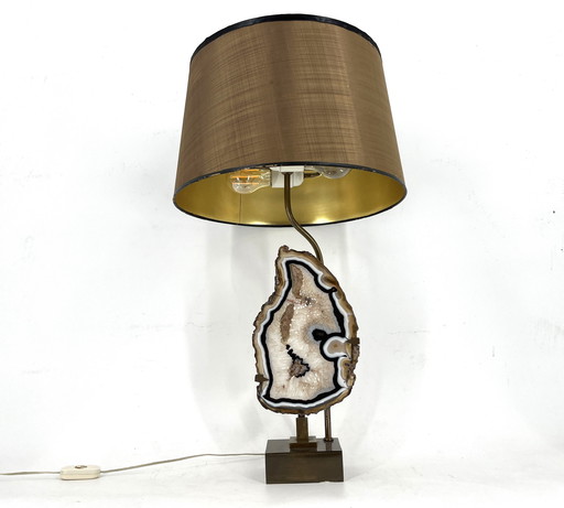 Lampe de table vintage en tranches d'agate en laiton, 1970