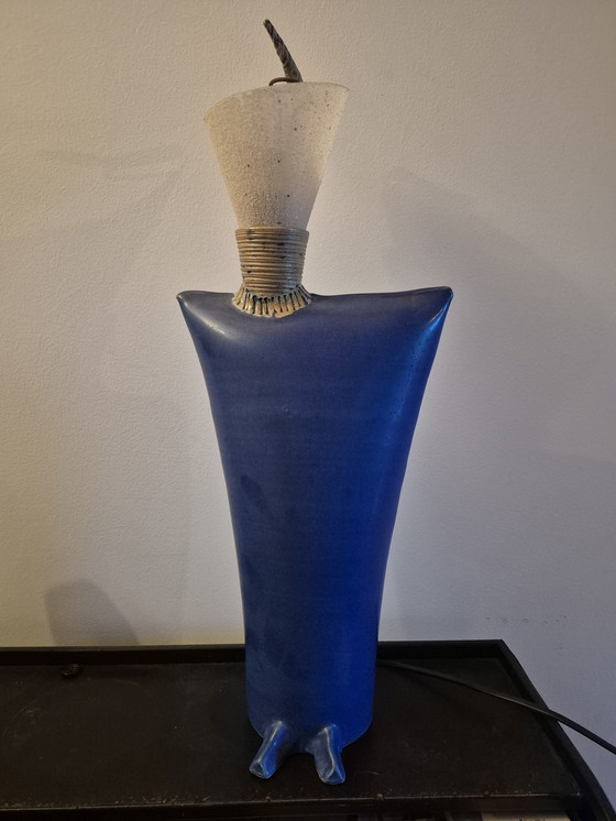 Image 1 of Postmodern Abstract Keramiek Sculptuur Lamp - Blauw & Crème