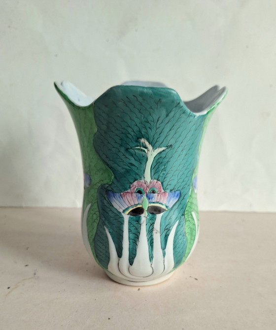 Image 1 of Chinese Bok Choi and butterfly vase, early to mid-20th century.