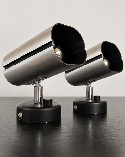 Set of 2 Vintage WILA Spotlights – Aluminium & Black – 1970s – spotjes