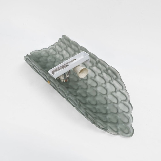 Image 1 of Pair of Aqua Green Murano Glass Wall Sconces with Textured Relief